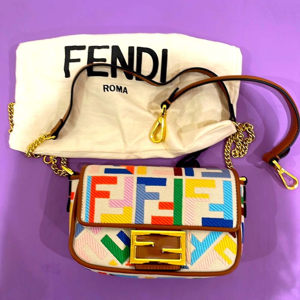 Fendi Baguette Multicolor canvas bag with FF embroidery